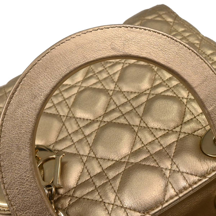 Christian Dior Gold Lambskin Lady Dior Cannage 2way Handbag 18-MA-0158 XX08410