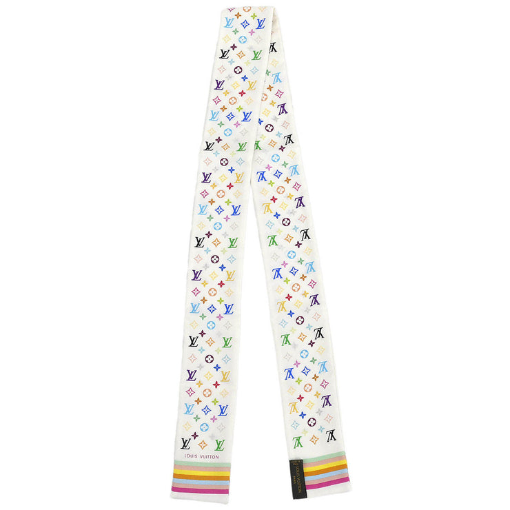 Louis Vuitton White Multicolor Bandeau Scarf M71991 Small Good XX37565