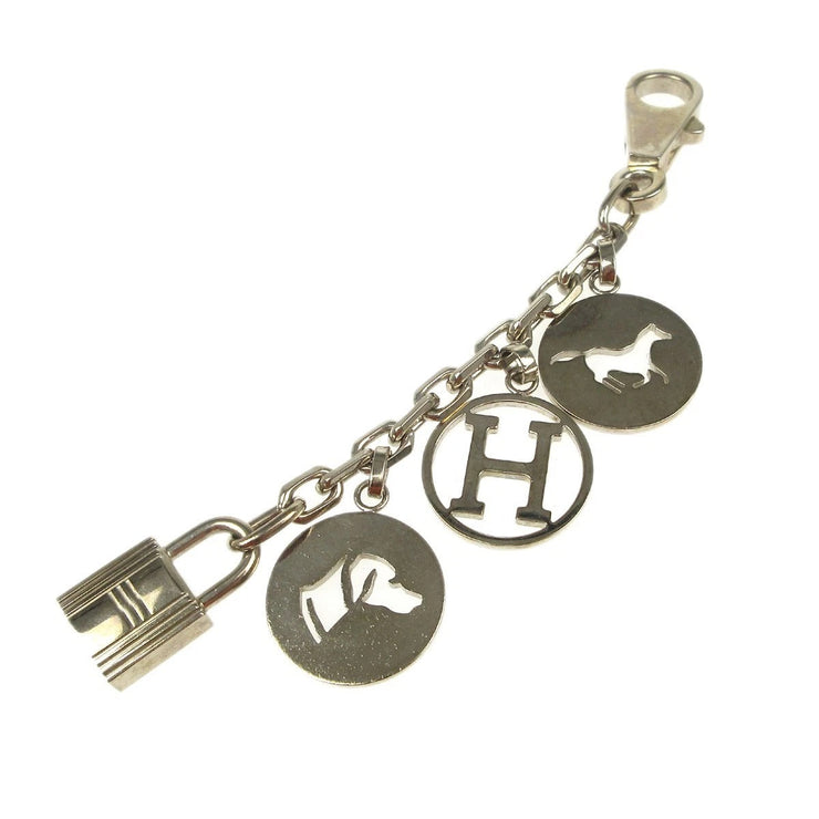 Hermes Amulet Bull Lock Key Holder Bag Charm Silver Small Good XX40381