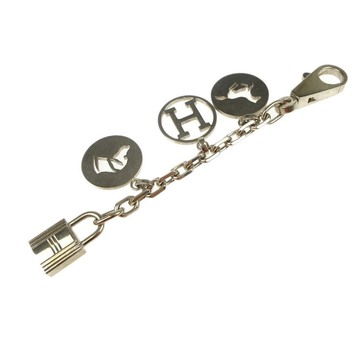 Hermes Amulet Bull Lock Key Holder Bag Charm Silver Small Good XX40381