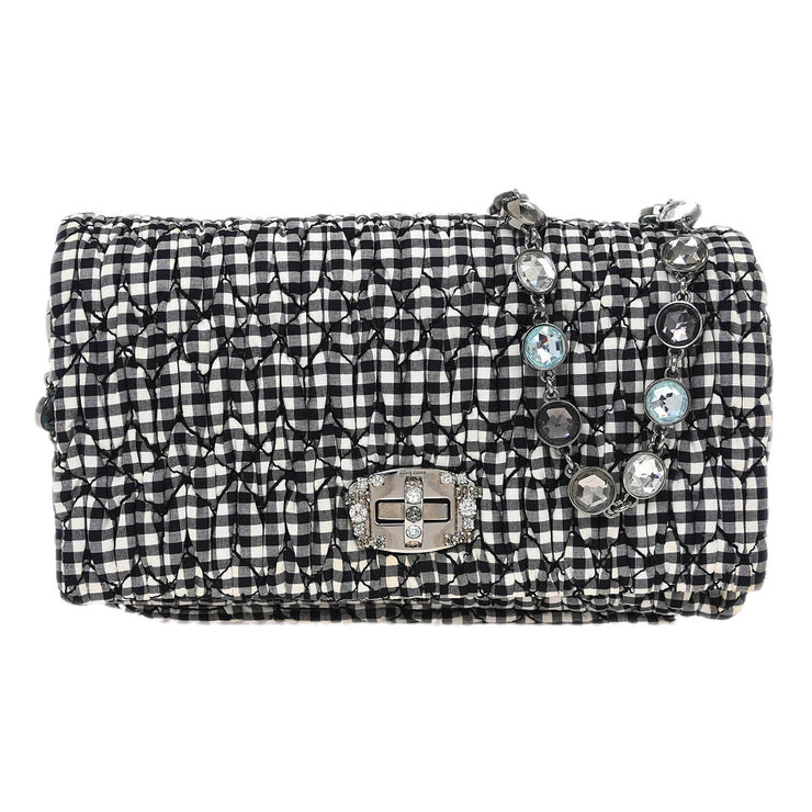 Miu Miu Black White Matelasse Bijou Chain Shoulder Bag 246 XX40519