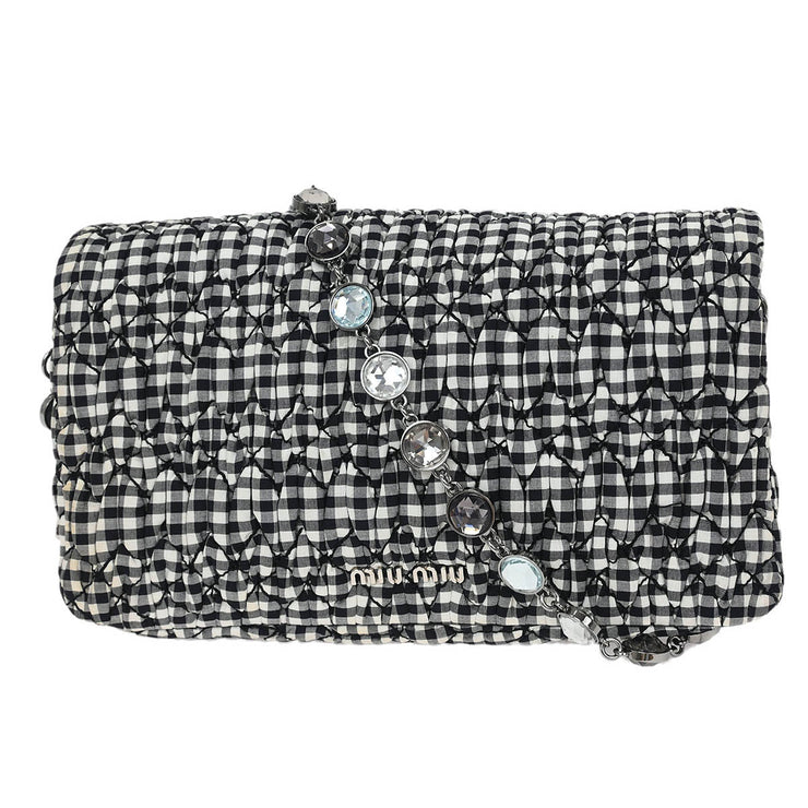 Miu Miu Black White Matelasse Bijou Chain Shoulder Bag 246 XX40519