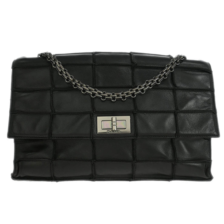 Chanel Black Lambskin Choco Bar Mademoiselle Lock Shoulder Bag XX40548