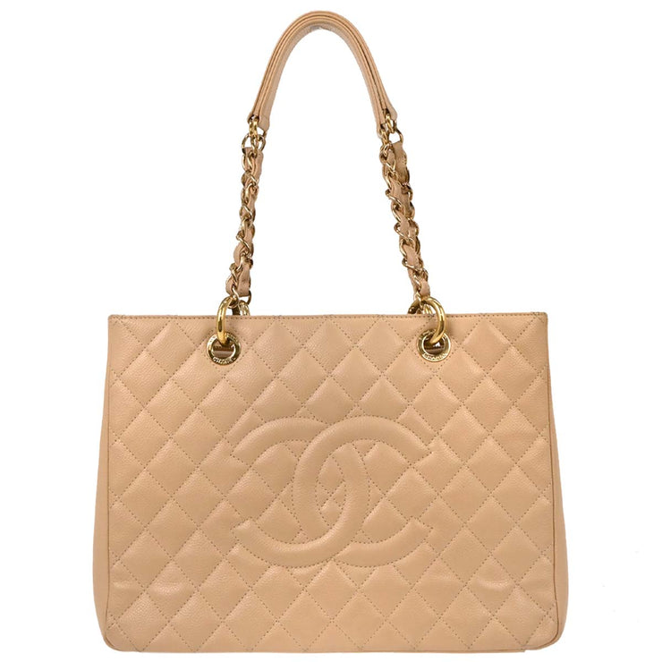 Chanel Beige Calfskin Grand Shopping Tote GST Chain Handbag XX50016