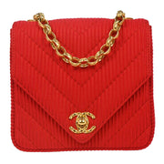 Chanel Red Satin Chevron Shoulder Bag XX90094