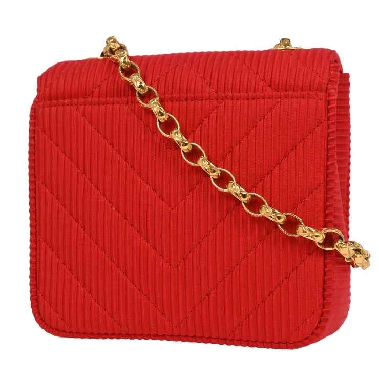 Chanel Red Satin Chevron Shoulder Bag XX90094