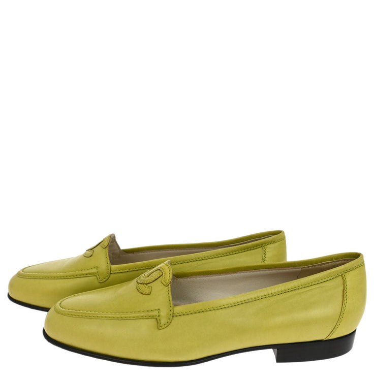 Chanel * Green Leather Shoes Loafers #36
