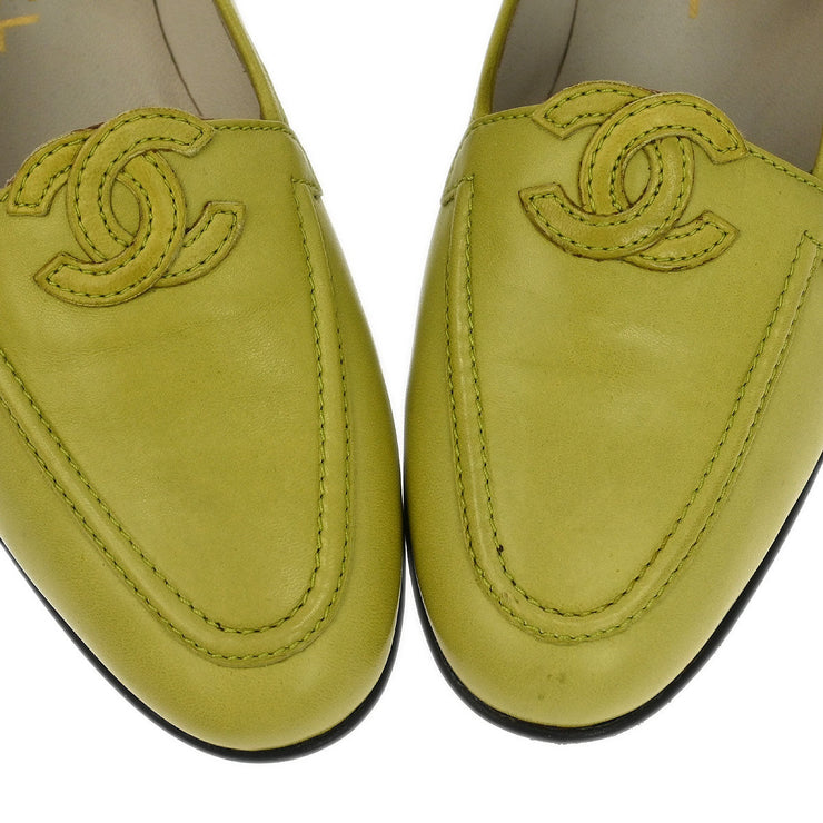 Chanel * Green Leather Shoes Loafers #36