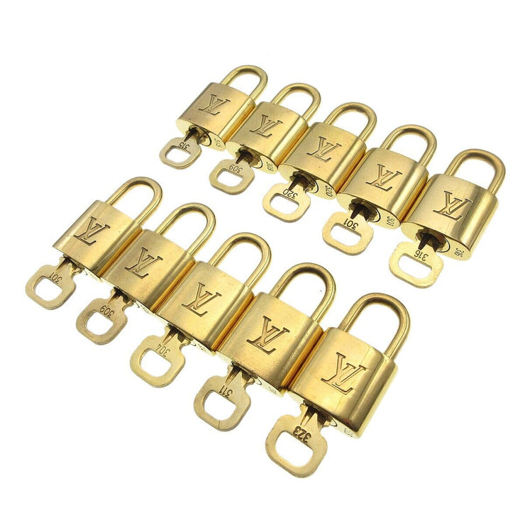 Louis Vuitton Padlock & Key Bag Accessories Charm 10 Piece Set Gold 53418