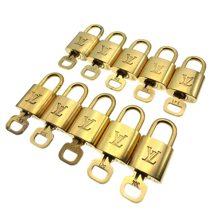LOUIS VUITTON Padlock & Key Bag Accessories Charm 10 Piece Set Gold 20461