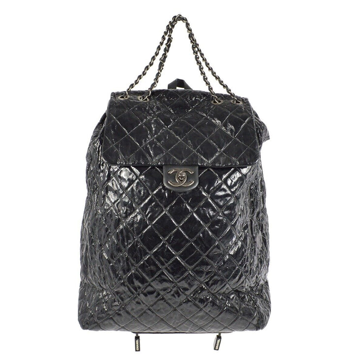 Chanel Black Patent Leather Suitcase Luggage Trolley Bag Backpack 191356