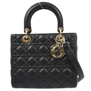 Christian Dior Black Lambskin Lady Dior Cannage 2way Handbag 29-MA-0211 KK92306