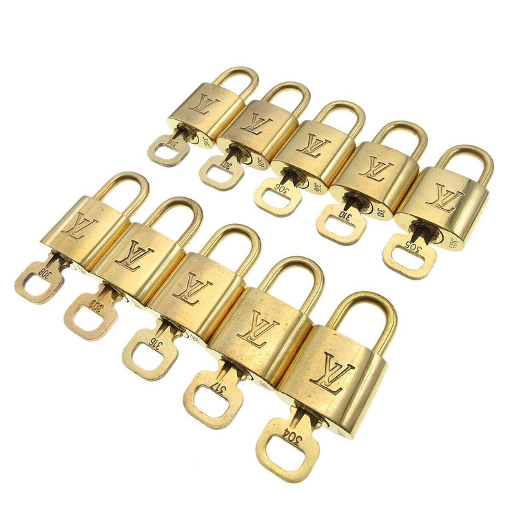 Louis Vuitton Padlock & Key Bag Accessories Charm 10 Piece Set Gold 53056