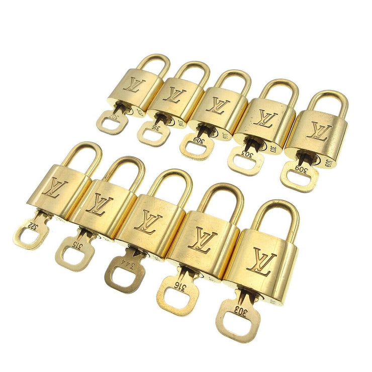 Louis Vuitton Padlock & Key Bag Accessories Charm 10 Piece Set Gold 14304