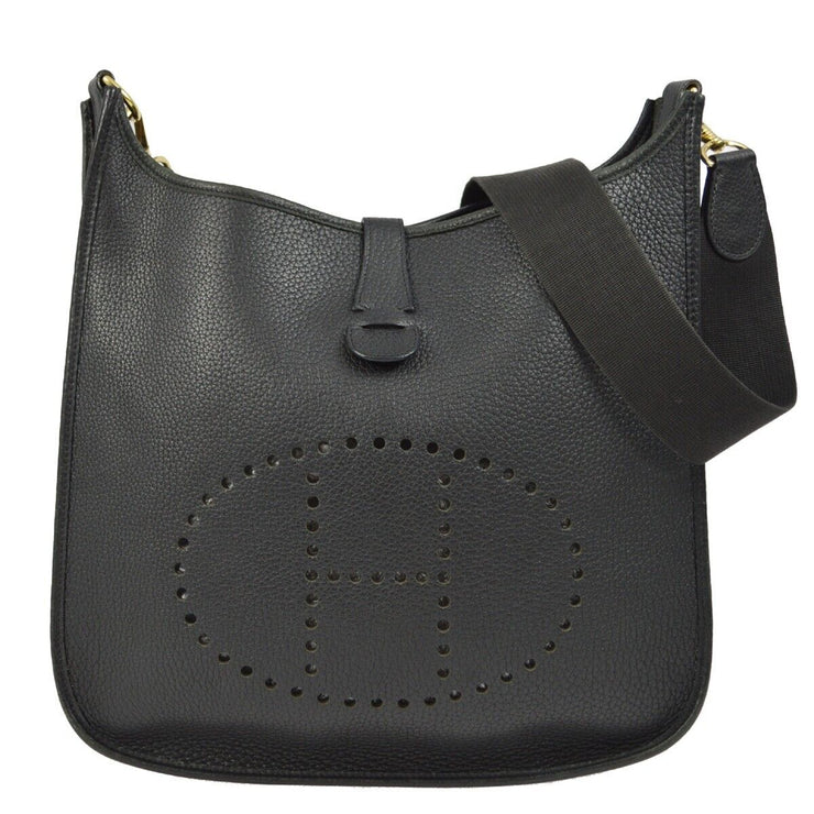 Hermes Black Taurillon Clemence Evelyne GM Shoulder Bag ◯Z R KK92256