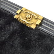 Boy Chanel Black Fur Lambskin Chain Shoulder Bag KK92305