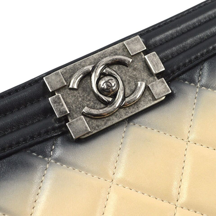 Boy Chanel Beige Black Lambskin Double Chain Shoulder Bag KK92304