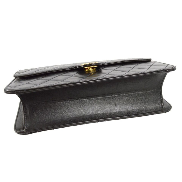Chanel Black Lambskin Pushlock Medium Half Flap Shoulder Bag KK92173