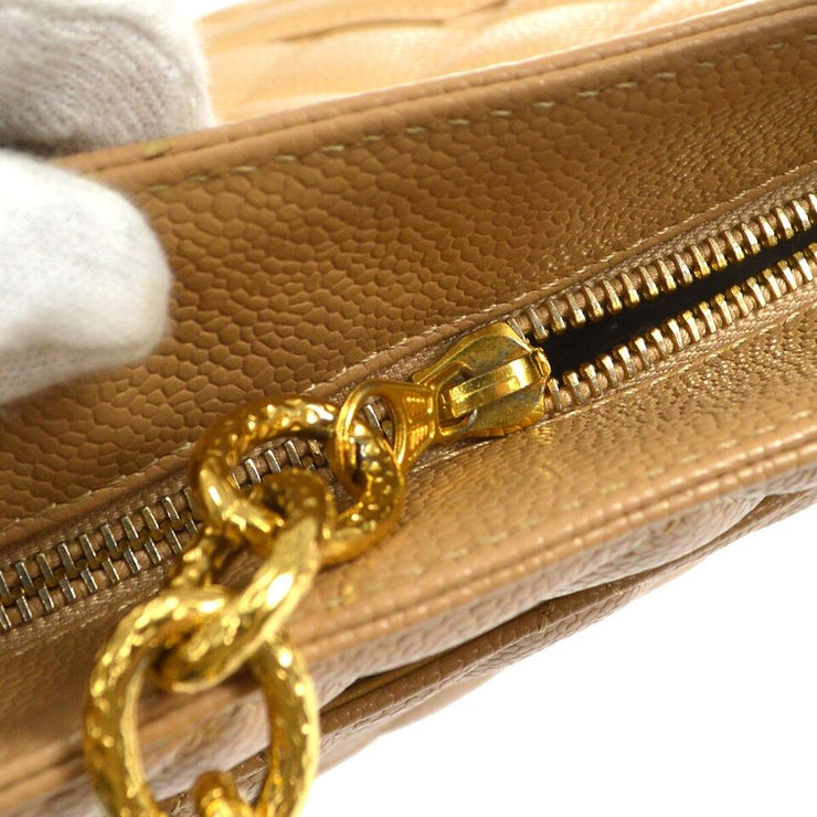 Chanel Medallion Quilted Tote Handbag Beige Caviar Skin Purse 78300