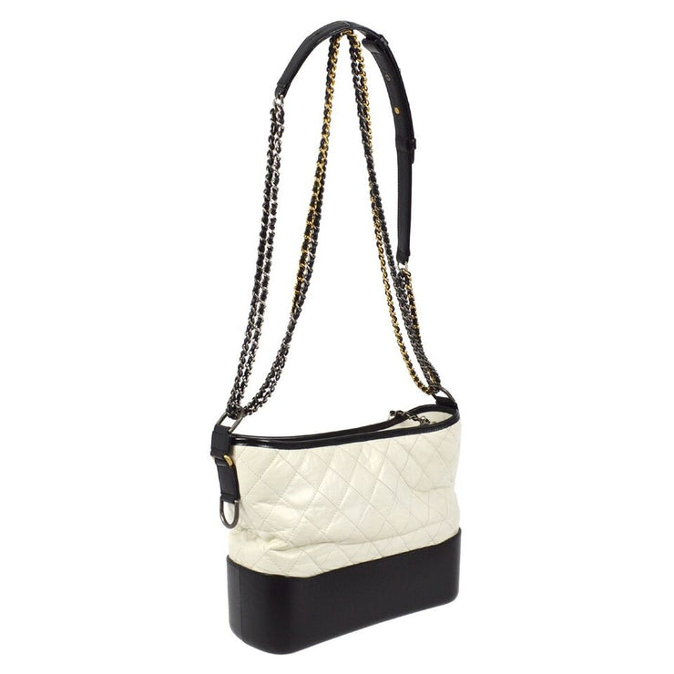 Chanel White Black Calfskin Gabrielle Shoulder Bag 181537
