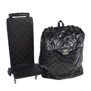 Chanel Black Patent Leather Suitcase Luggage Trolley Bag Backpack 191356