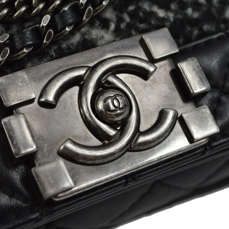 Boy Chanel Black Tweed Double Chain Shoulder Bag KK91777