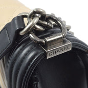 Boy Chanel Beige Black Lambskin Double Chain Shoulder Bag KK92304