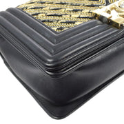 Boy Chanel Black Lambskin V Stitch Double Chain Shoulder Bag KK90756