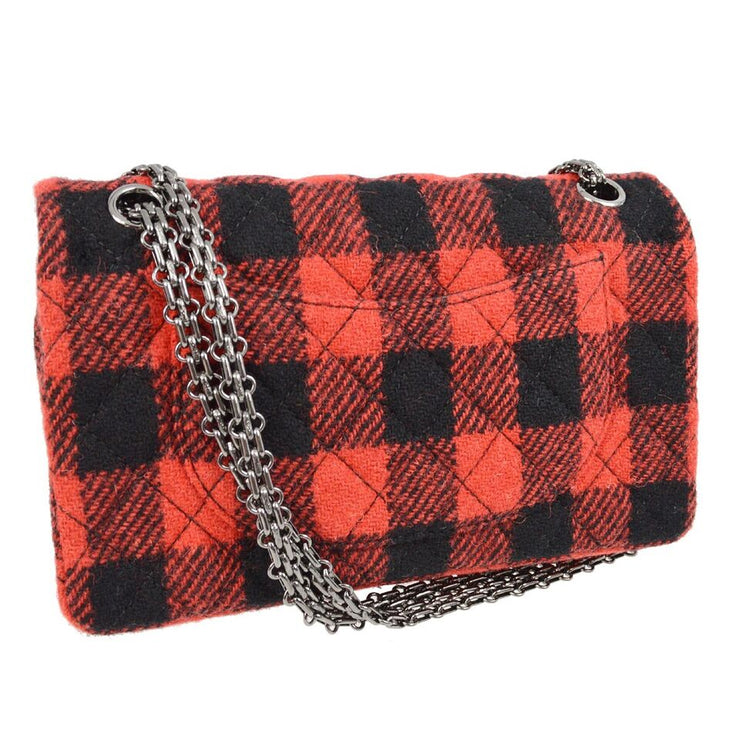 Chanel Red Wool 2.55 Check Classic Double Flap Shoulder Bag KK30105