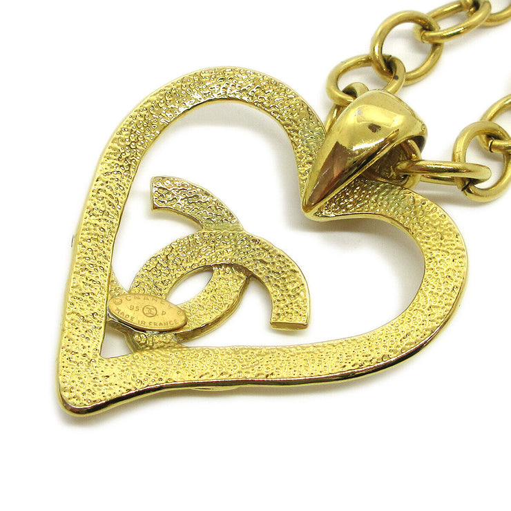 CHANEL CC Logos Heart Motif Gold Chain Necklace 95P France 34080