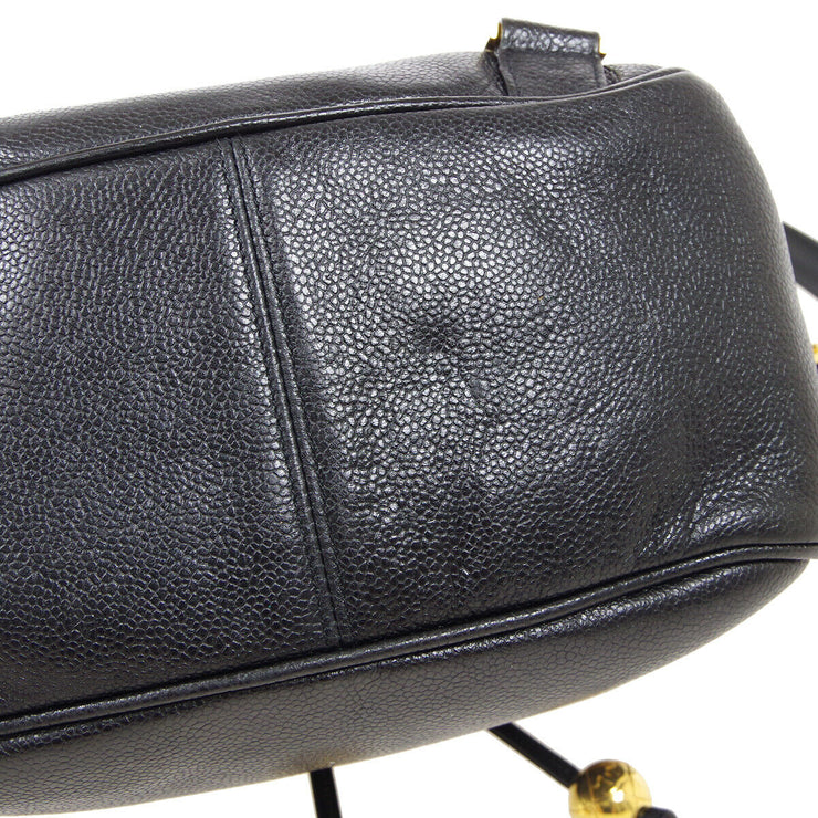 CHANEL CC Chain Backpack Bag Purse Black Caviar Skin Vintage 05019
