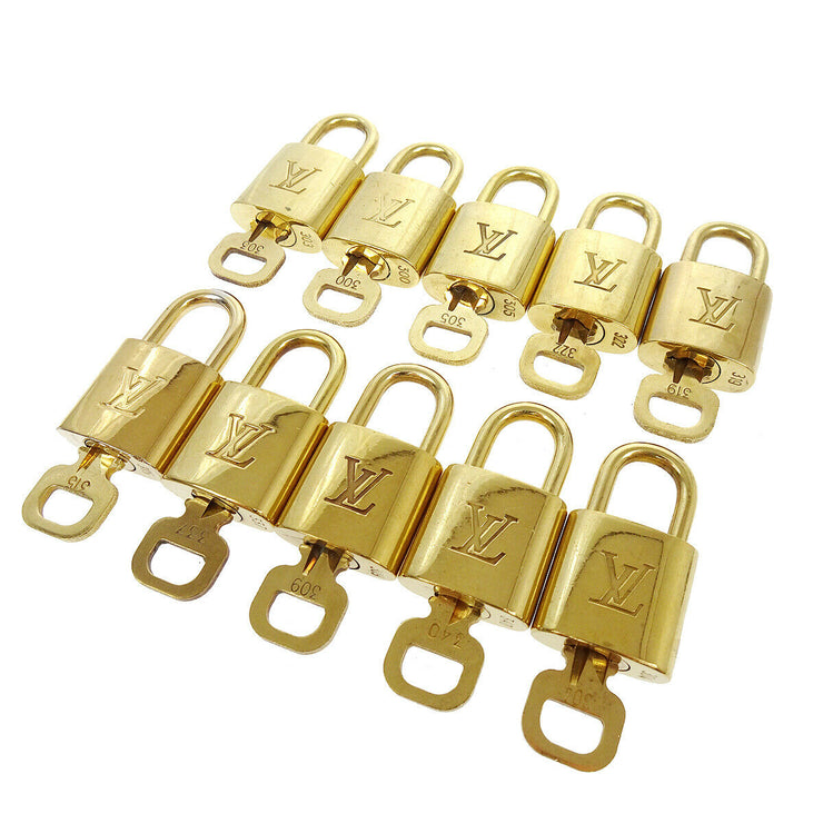 LOUIS VUITTON Padlock & Key Bag Accessories Charm 10 Piece Set Gold 39322