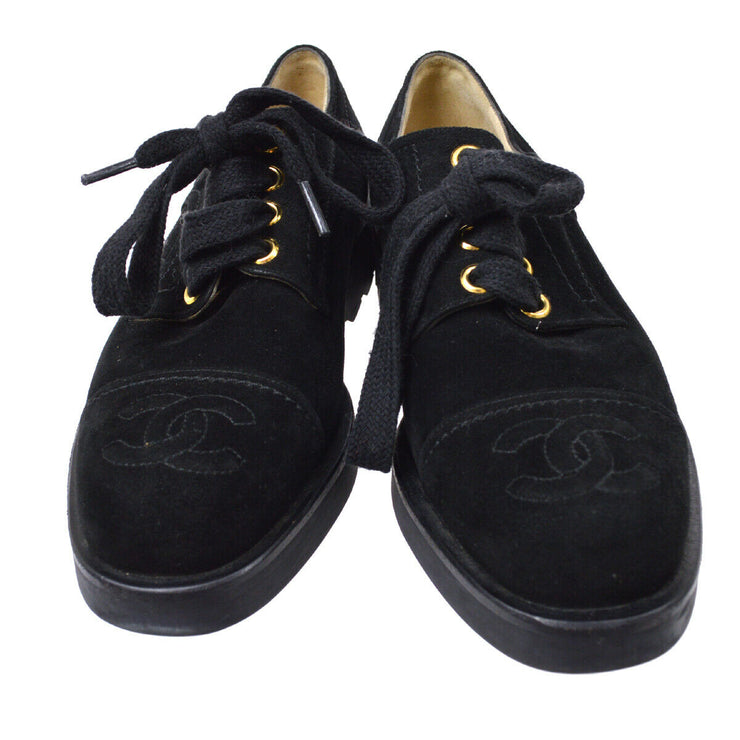 CHANEL CC Logos Sneakers String Shoes Black Suede France #35 AK38594i