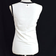 CHANEL 98P #40 V-Neck Sleeveless Knit Tops White Cotton Authentic 00143