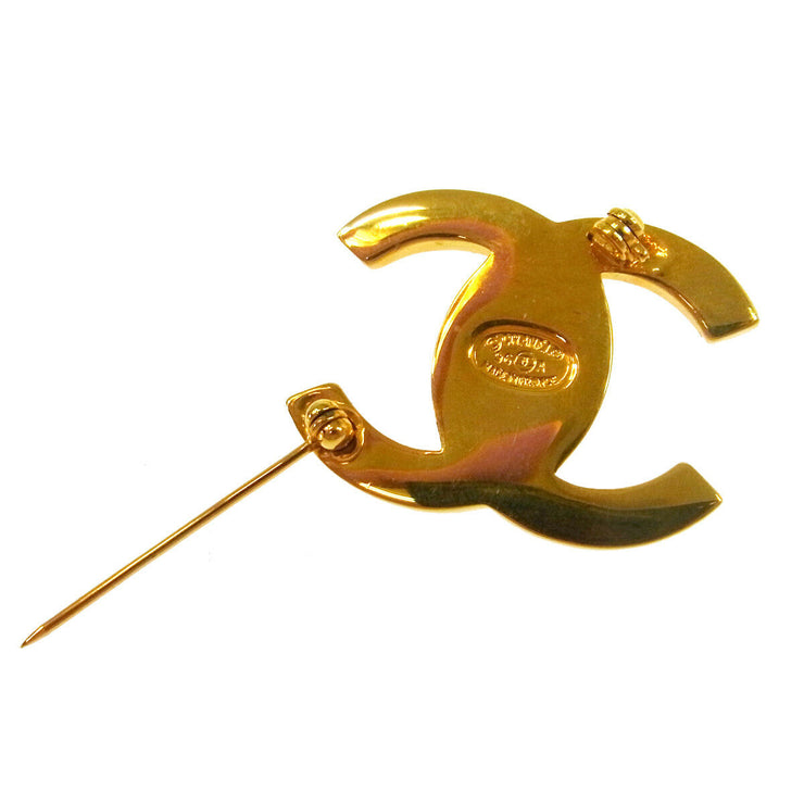 CHANEL Vintage CC Logos Turnlock Brooch Pin Corsage Gold-Tone AK36786g