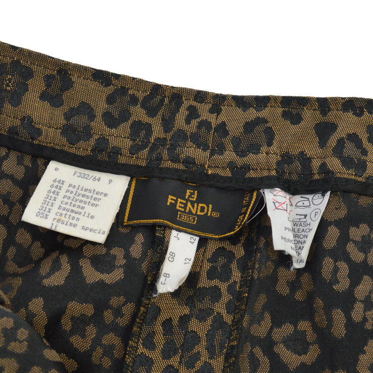 FENDI Vintage Leopard Pattern Long Pants Brown Black AK37958c