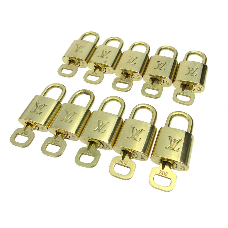 LOUIS VUITTON Padlock & Key Bag Accessories Charm 10 Piece Set Gold 91593