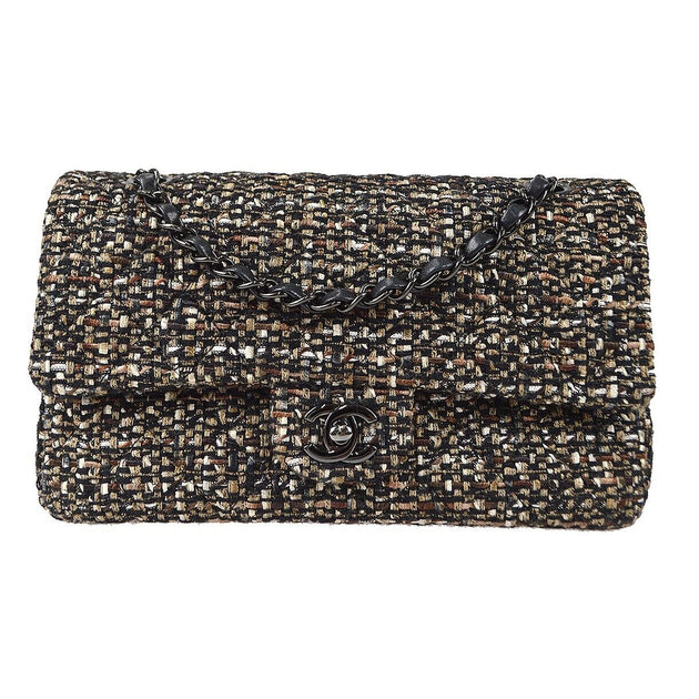 Chanel Classic Double Flap Medium Shoulder Bag Black Brown Tweed 15179 –  brand-jfa