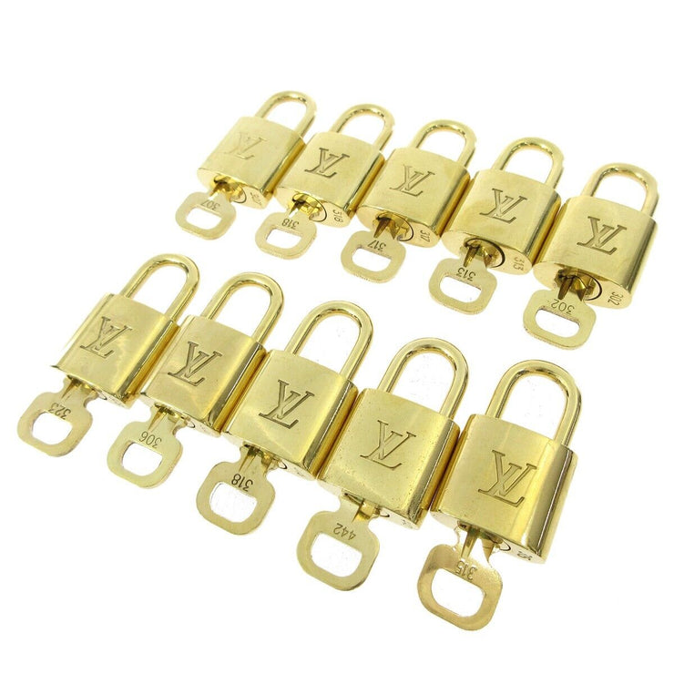LOUIS VUITTON Padlock & Key Bag Accessories Charm 10 Piece Set Gold 50994
