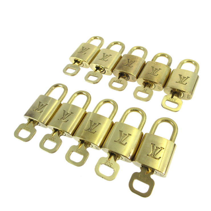 LOUIS VUITTON Padlock & Key Bag Accessories Charm 10 Piece Set Gold 20966