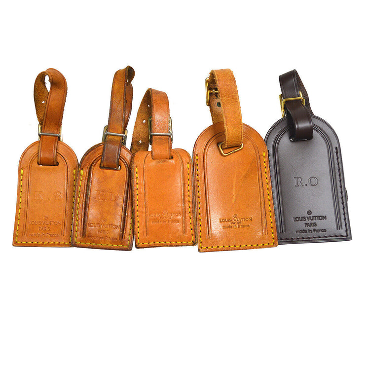 LOUIS VUITTON Name Tag 5 Set Brown Leather Bag Accessories 13797