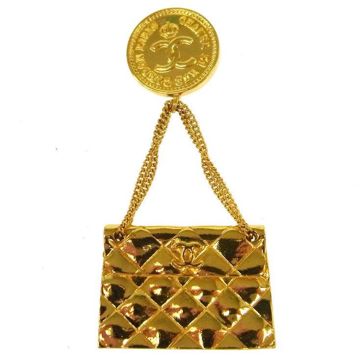 CHANEL Vintage CC Bag Motif Brooch Pin Gold Corsage Accessories AK35524b