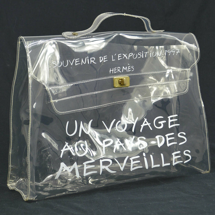 HERMES Vinyl Kelly Beach Hand Bag SOUVENIR DE L'EXPOSITION 1997 Clear AK38294e