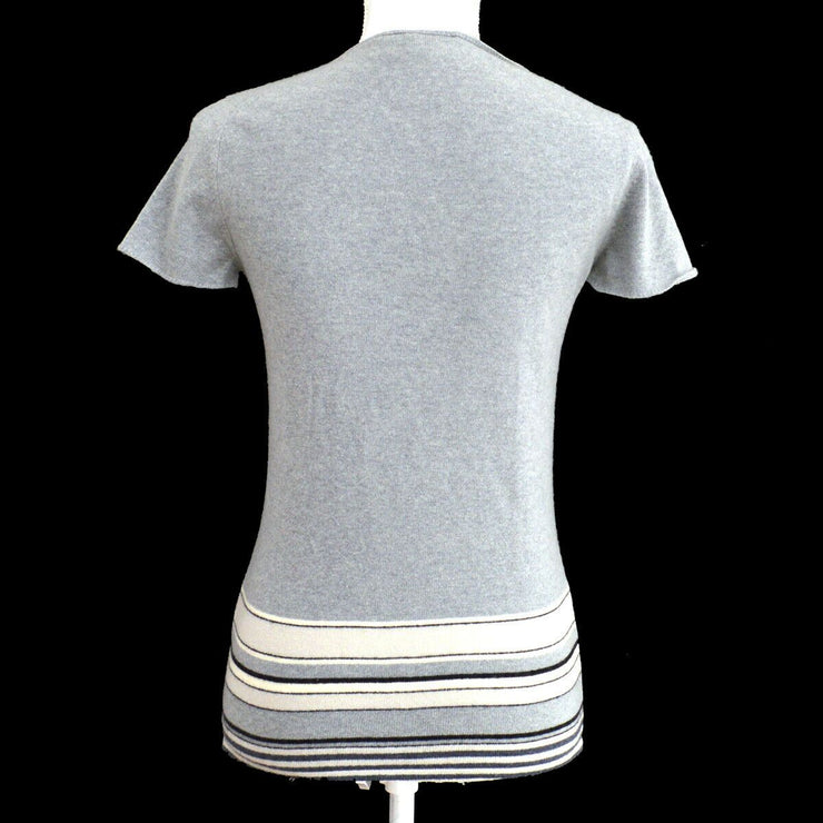 CHANEL 00C #38 CC Logos Round Neck Short Sleeve Knit Tops Gray 00816