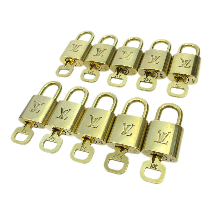 LOUIS VUITTON Padlock & Key Bag Accessories Charm 10 Piece Set Gold 82188