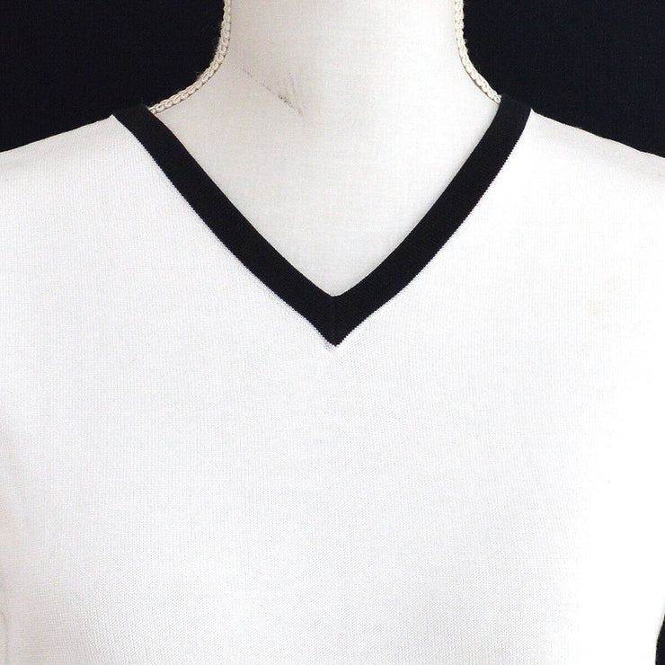 CHANEL 98P #40 V-Neck Sleeveless Knit Tops White Cotton Authentic 00143