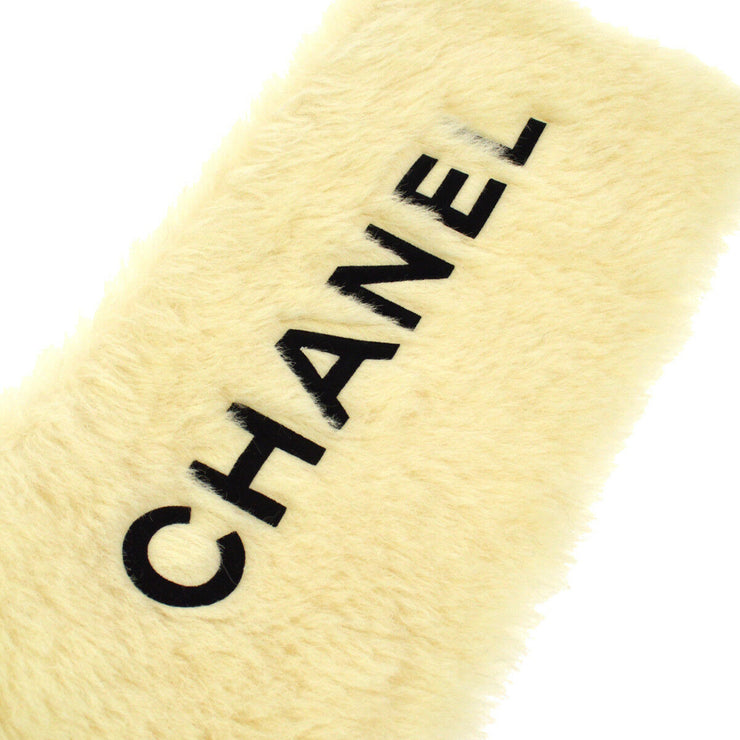 CHANEL CC Logos Fur Shawl Muffler Stole White Black Vintage AK25519e