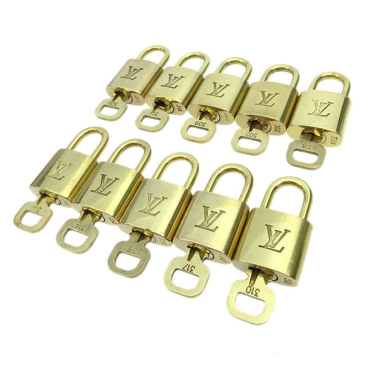 LOUIS VUITTON Padlock & Key Bag Accessories Charm 10 Piece Set Gold 82195