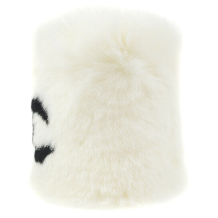 CHANEL CC Logos Fur Bracelet Bangle Wristband Black White RK12848g