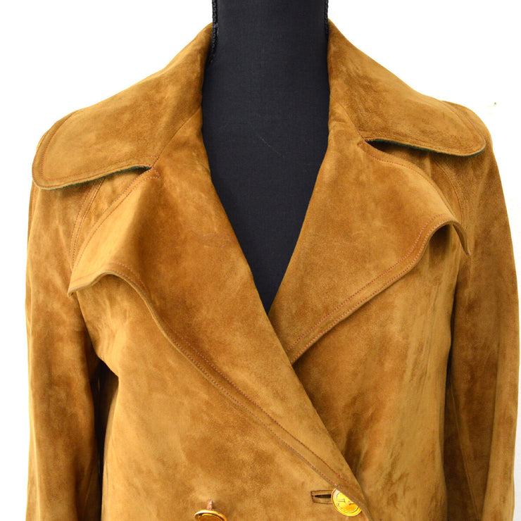 GUCCI Vintage Logos Long Sleeve Coat Jacket Brown Suede #42 AK34108j